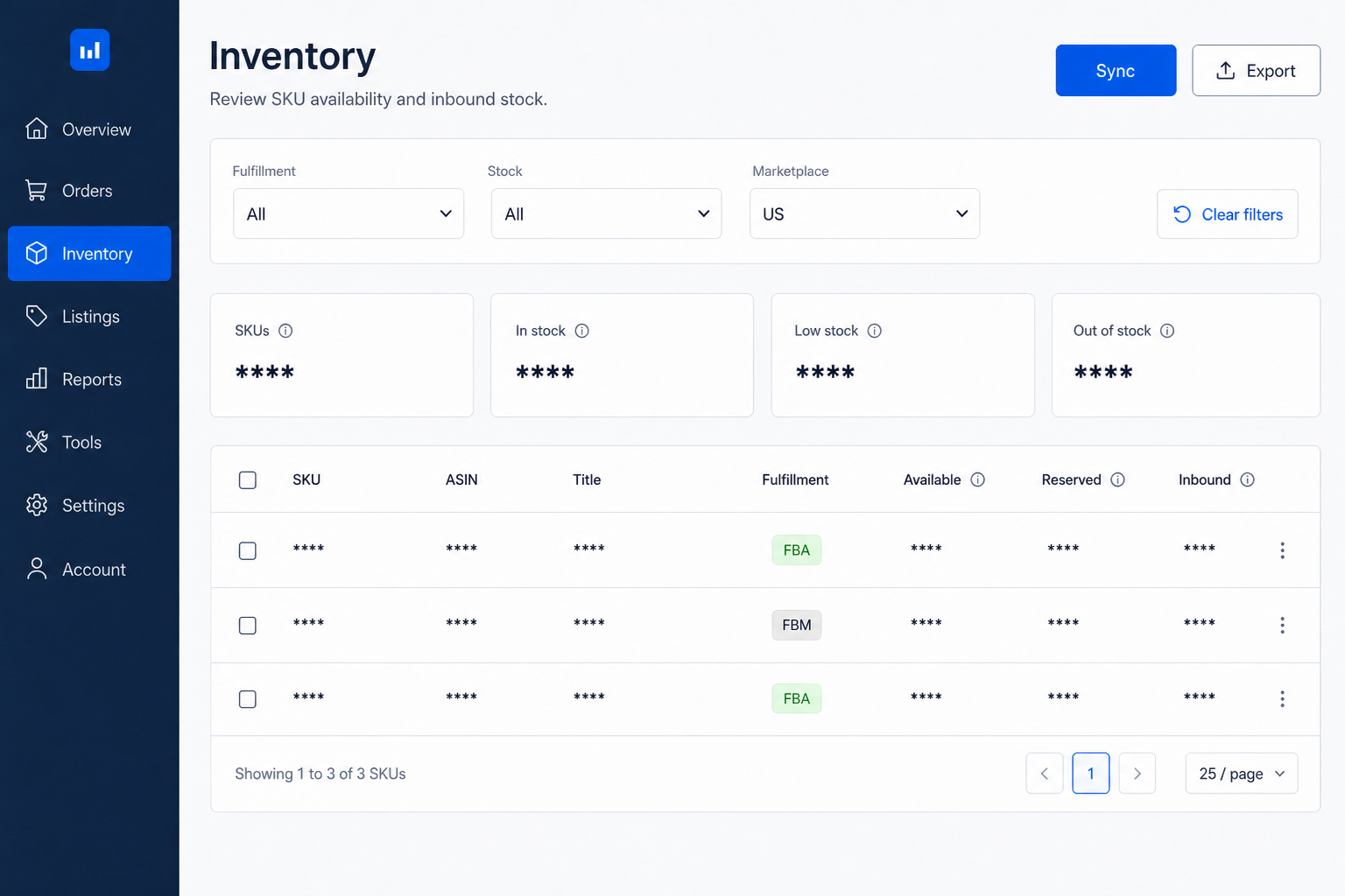 DouKing SP-API inventory interface with masked stock data